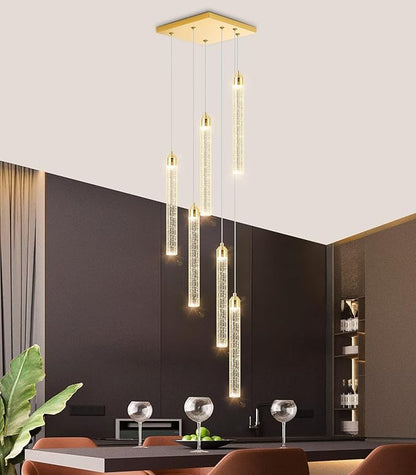 Mini Chandelier Crystal Pendant Lights for Kitchen Island Modern LED Dimmable Ceiling Handing Lighting Adjustable Flush Mount Ceiling Light for Dining Room Bedroom Foyer