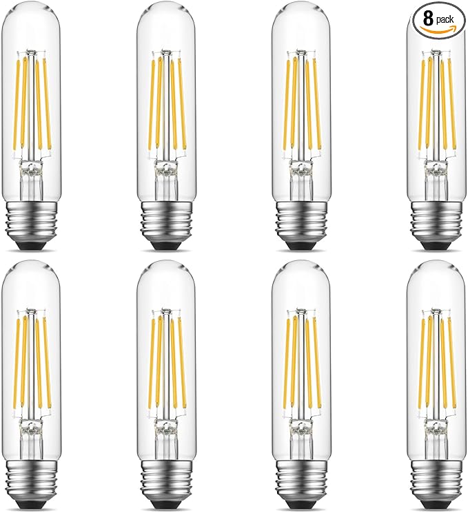 Gozelux Tubular Light Bulbs, T10 LED Edison Bulbs Cool White 4000K, E26 Base, 6 Watt Dimmable Vintage LED Bulbs for Desk Lamp, Curio Cabinet, Aquarium, Chandeliers, Pendant Lights, Pack of 8