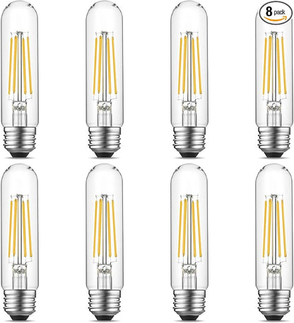 Gozelux Tubular Light Bulbs, T10 LED Edison Bulbs Cool White 4000K, E26 Base, 6 Watt Dimmable Vintage LED Bulbs for Desk Lamp, Curio Cabinet, Aquarium, Chandeliers, Pendant Lights, Pack of 8