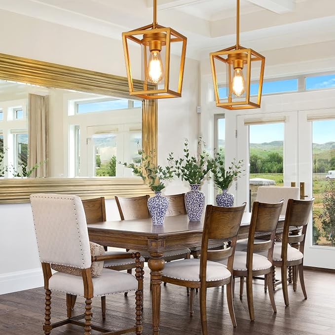 SGLfarmty Single Brass Pendant Light, 7 Inch Adjustable Lantern Hanging Lighting with Clear Glass Shade, Modern Flat & Sloped Ceiling Light Fixture for Kitchen Island Dining Room Foyer Entryway