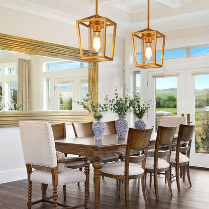 SGLfarmty Single Brass Pendant Light, 7 Inch Adjustable Lantern Hanging Lighting with Clear Glass Shade, Modern Flat & Sloped Ceiling Light Fixture for Kitchen Island Dining Room Foyer Entryway