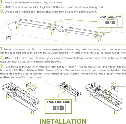 ASD Swivel LED Under Cabinet Lighting Plug in or Hardwired 40 Inch, Dimmable Under Cabinet Lights with High/Low/Off Switch, 3CCT 2700K-4000K, Linkable Under Counter Lights for Kitchen, White, ETL