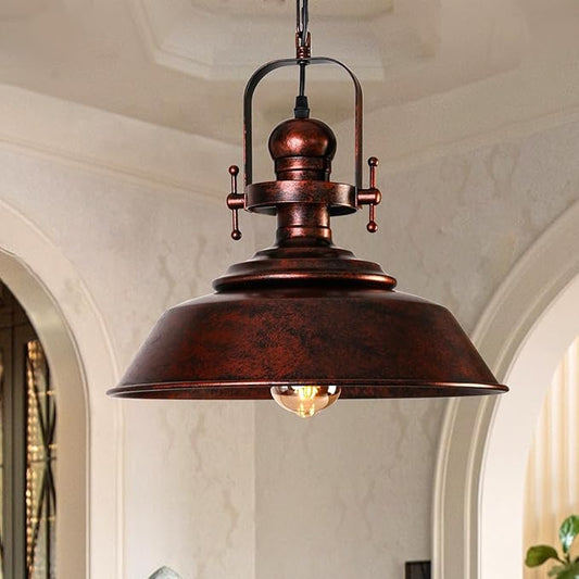 14" Copper Pendant Light, Farmhouse Industrial Vintage Hanging Light Fixture for Kitchen Island, Dining Room, Barn, Bar, Antique Red Bronze Finish