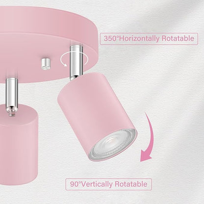 BoostArea LED 3 Light Track Lighting Kit, LED Track Lighting Fixtures, Pink Round Ceiling Spot Lighting, Flexibly Rotatable Light Head for Kitchen, Living Room, Bedroom, GU10 Bulb Not Included