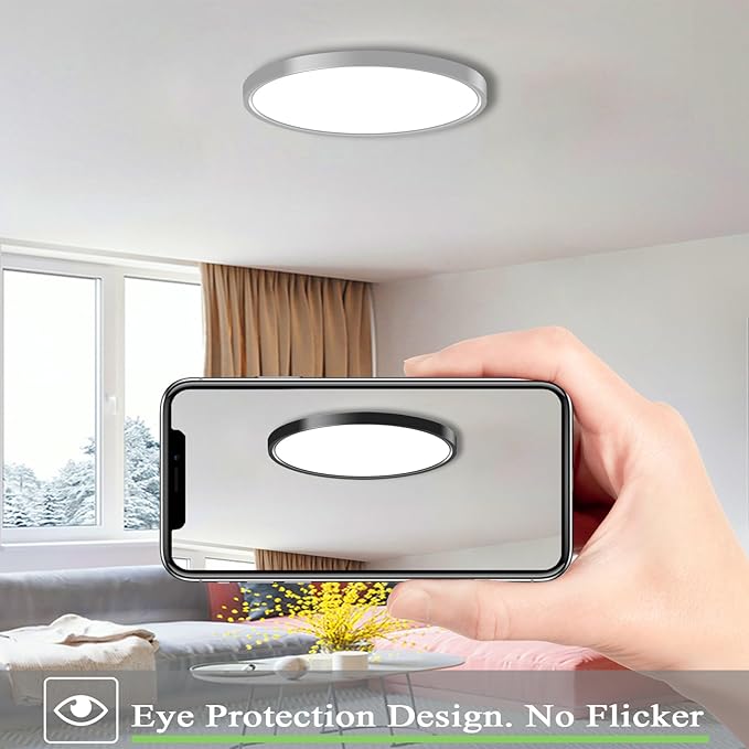 Ceiling Light 9 Inches, 3 Color Temperatures Switchable 18W Round White Shell LED Ceiling Mount Light for Bedroom, Kitchen, Living Room, Dining Room -3000K/4500K/6500K