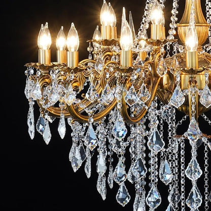 Antique Crystal Chandelier Gold Bronze Candle Pendant Ceiling Light Fixture with K9 Crystals for Hotel, Grand Entryway Living Room Antique Brass Finish (39"-24 Lights)