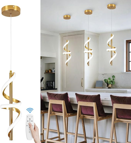 CANEOE Pendant Light Fixtures, Adjustable Modern Pendant Light for Kitchen Island Small Pendant Lighting for Kitchen Island Dining Room Bar Living Room Bedroom,1 Pack (Gold,Dimmable)