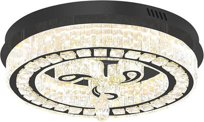 20'' Black Modern Crystal Chandelier LED Dimmable Flush Mount Crystal Ceiling Light for Living Room Bedroom Dining Room
