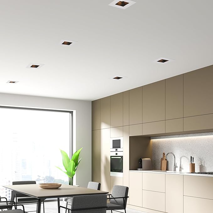 Maxxima 6” Ultra-Thin Recessed Anti-Glare LED Downlight Canless IC Rated 1200 Lumens 5 CCT Select 2700K/3000K/3500K/4000K/5000K Dimmable Square White Trim Black Baffle 90 CRI 5CCT Slim J-Box Included