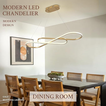 Modern LED Chandelier Gold Dimmable LED Pendant Light for Dining Room Light Fixture Over Table Modern Kitchen Island Lighting High Ceiling with Remote for Living Room(42 Inch, 3000K-6500K)