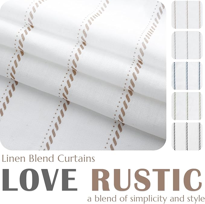 jinchan Linen Striped Kitchen Curtains Tier Cafe Curtains for Living Room Bathroom RV 36 Inch Farmhouse Rustic Half Window Treatment Light Filtering 2 Panels Taupe on White