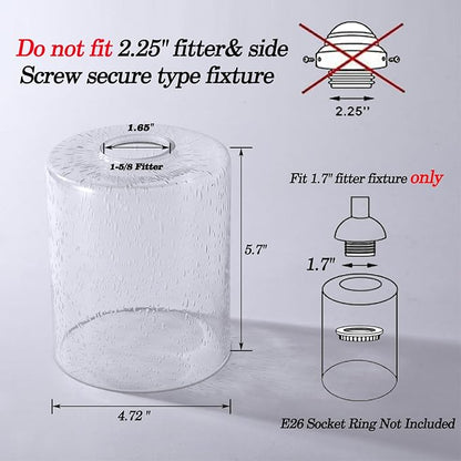 3 Pack Seeded Glass Lamp Shade Replacement, 5.7 in Height, 4.72 in Diameter, 1.7inch Fitter Opening, Bubble Seeded Glass Replacement for Wall sconces, Chandeliers and Bathroom Vanity Lights.