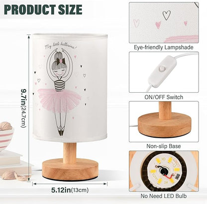 Table Lamp Cute Ballerina Girl Princess Dancing Ballet with Heart Nightstand Lamp with Wood Base Fabric Lamp Shade Bedside Desk Lamp for Living Room Bedroom Kids Room Office