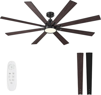 72 Inch Large Ceiling Fans with Lights and Remote - Matte Black Ceiling Fan with light, Quiet DC Motor, 3 CCT, Dimmable Modern Indoor Outdoor Ceiling Fans for Patios Living Room (Upgraded)