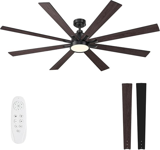 72 Inch Large Ceiling Fans with Lights and Remote - Matte Black Ceiling Fan with light, Quiet DC Motor, 3 CCT, Dimmable Modern Indoor Outdoor Ceiling Fans for Patios Living Room (Upgraded)