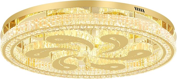 Modern Crystal Chandeliers for Dining Room Flush Mount Ceiling Chandelier for Living Room Dining Room Ring LED Crystal Ceiling Light (Round,40in Gold,Dimmable 2700K-6500K)