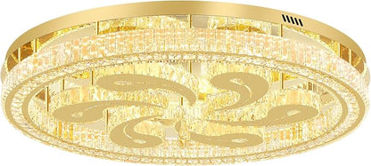 Modern Crystal Chandeliers for Dining Room Flush Mount Ceiling Chandelier for Living Room Dining Room Ring LED Crystal Ceiling Light (Round,40in Gold,Dimmable 2700K-6500K)