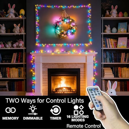LAMPHOME 66ft Christmas Decorative Mini Lights, 200 LED Green Wire Fairy Starry String Lights Plug in, 16 Lighting Modes for Outdoor Xmas Tree Wedding Party Decoration (Warm and Multicolor)