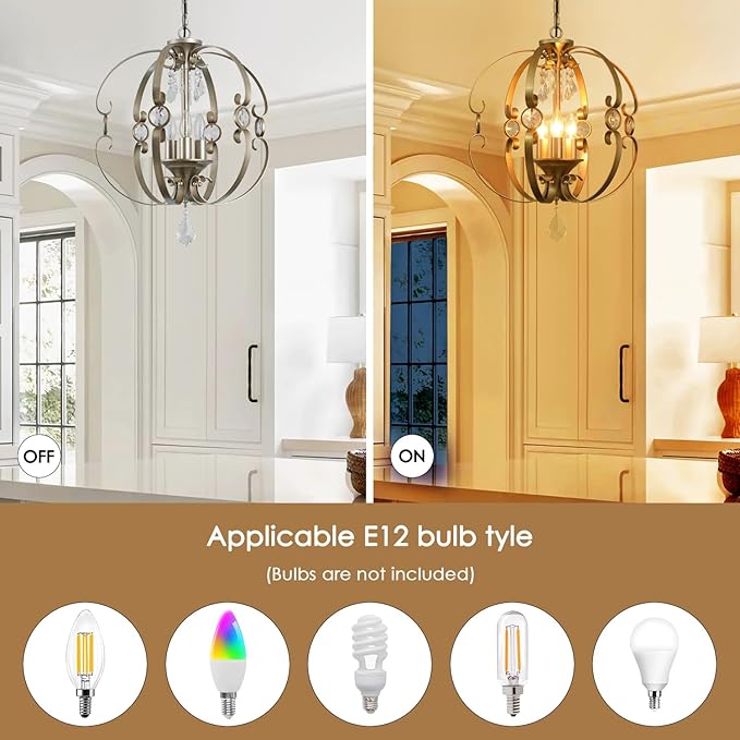 Antique Crystal Chandeliers for Dining Room Light Fixture, 3-Light 18 Inch Vintage Bronze Chandelier for Kitchen Island, Living Room, Foyer, Staircase, Villa (Antique Silver)