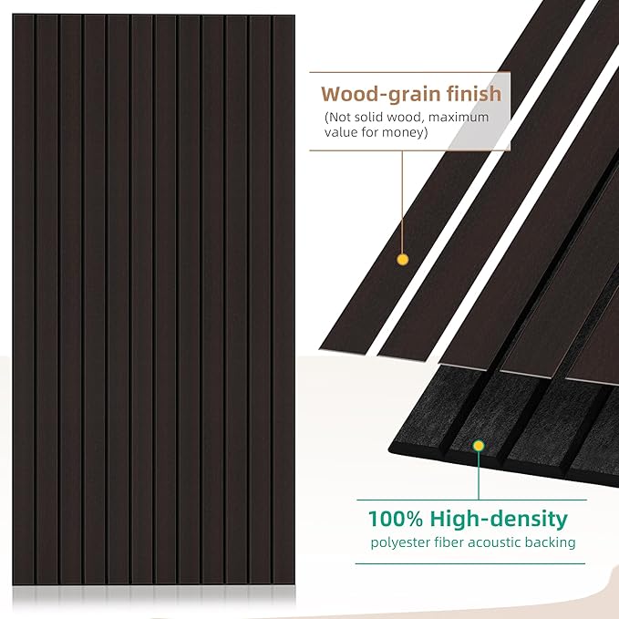 Wood Veneer Acoustic Panels,4 Pack 47.2”x23.6” Sound Panels, Decorative Large Wood Panels for Wall, for Office,Home Theater,Studio,Living Room,Ebony