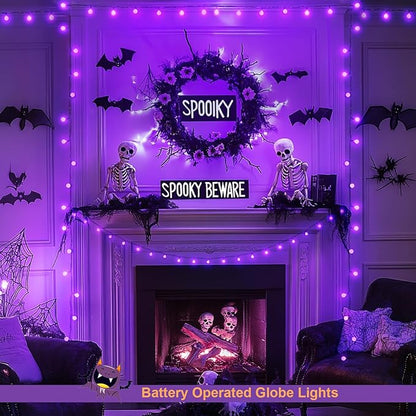 JMEXSUSS 100 LED Purple Globe String Lights Battery Operated, 33ft 8 Modes Indoor Christmas Lights with Remote, Battery Powered Fairy Lights Outdoor for Room Bedroom Party Patio Yard Decor