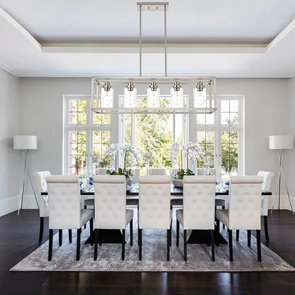 MELUCEE 5-Light Dining Room Lighting Fixture Hanging Brushed Nickel Modern Pendant Lighting Contemporary Chandeliers with Clear Glass Shade for Kitchen Island Living Room Bedroom