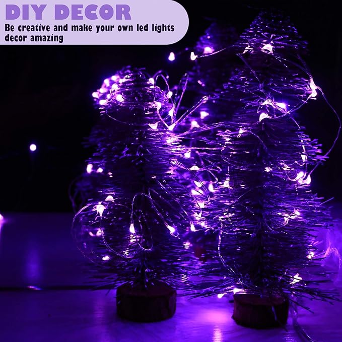 6 Pack Fairy Lights Battery Operated No Remote LED Starry String Lights 30 Micro Starry LEDs on 10ft Copper Wire Light for DIY Wedding Centerpiece Table Decorations (Purple)