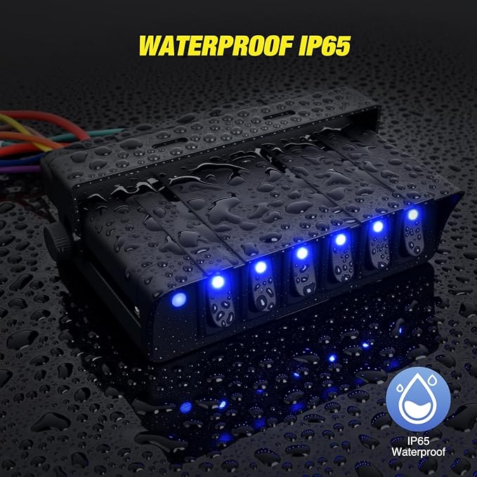 Nilight 6 Gang Rocker Switch Box Waterproof SPST Toggle Panel Blue LED 12V 24V 20A 60Amp Max for Automotive Cars Vehicles Boats RVs Campers SUVs