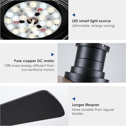 Hounberi 52 Inch Flush Mount Ceiling Fan with Lights and Remote, Modern Quiet DC Motor Low Profile Ceiling Fan for Low Ceilings, 5 Reversible Blades, 6 Speeds Dimmable, Indoor Outdoor Bedroom, Black
