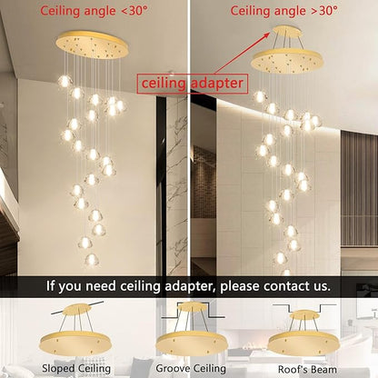 Gold Modern Crystal Chandelier for Staircases 157" Long Adjustable Ceiling Light for Entrance 3000K LED Hanging Lighting Living Room Hallway Entryway