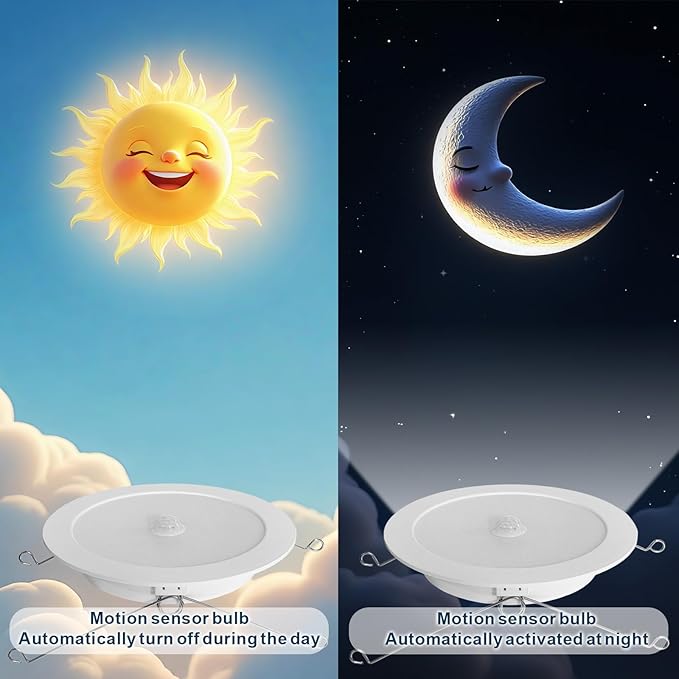 Motion Sensor Downlight, Dusk to Dawn Security 6 Inch Led Recessed Night Lights,17W Equivalent 100W 5800K Daylight, Indoor Motion Activation Detector Retrofit Ceiling Light, 2 Packs