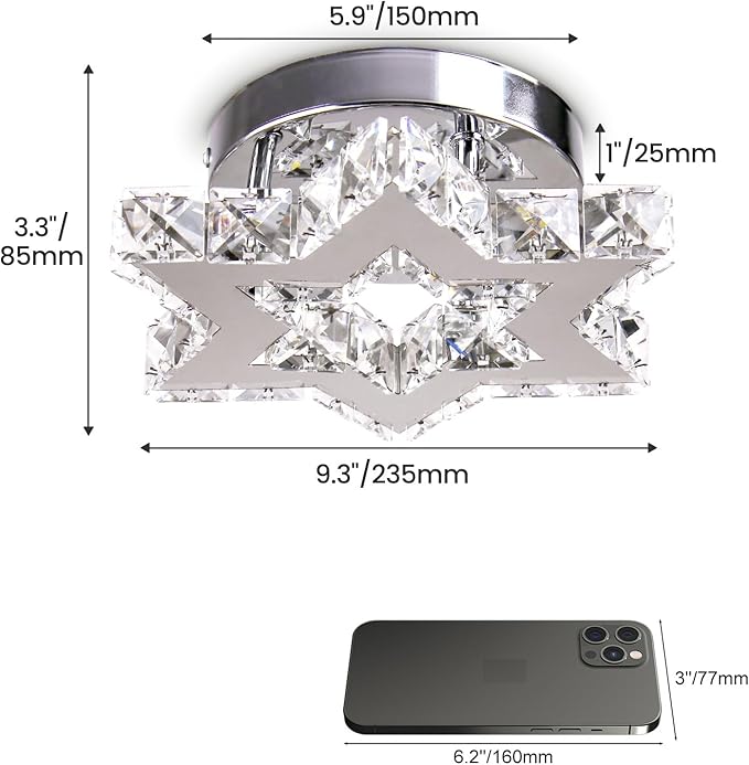 Chandelier LED Crystal Chandelier Modern Flush Mount Ceiling Light Fixtures LED Star Mini Chandeliers Light Fixture Ceiling Lamp for Kitchen Hallway Foyer Bedroom Dinning Room (Cool White)