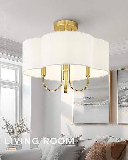 Gold Semi Flush Mount Ceiling Light, 18" 4-Light Light Fixtures Ceiling Mount with Fabric Shade in Quatrefoil for Kitchen Nursery Entryway Hallway Bedroom, SM179-BG-L