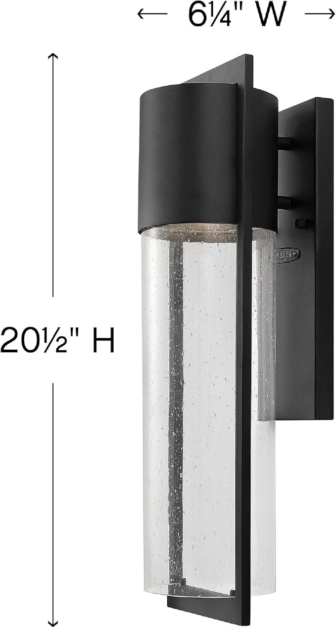 Hinkley Shelter Medium Outdoor Wall Mount Lantern, Minimalist Style, Dark Sky-Compliant, Solid Aluminum/Clear Seedy Glass, Black