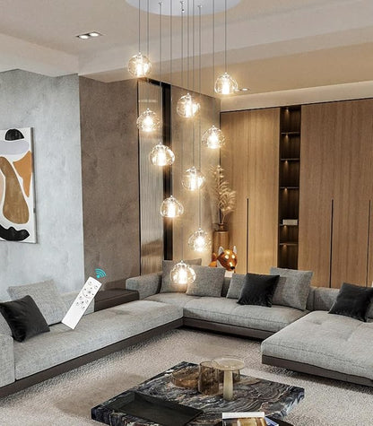 HAIXIANG Modern Chandeliers for Dining Room Adjust High Ceiling Chandelier Light Fixtures Entrance LED Dimmable Ceiling Pendant Drops Light Remote Lights for Living Room Stairwell 2700K 6000K