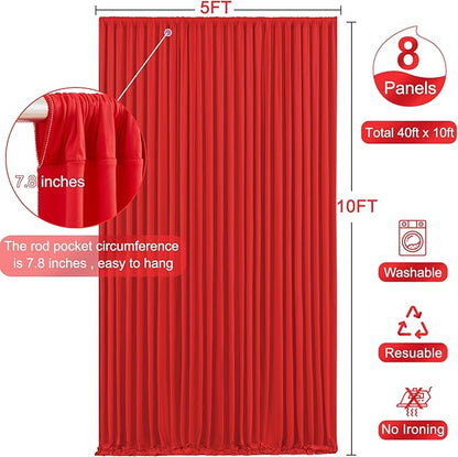 40ft x 10ft Red Backdrop Curtain for Parties Red Wrinkle Free Backdrop Drapes Panels for Wedding Baby Shower Birthday Photo Photography Christmas Polyester Fabric Background Decoration