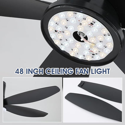 Surtime Flush Mount RGB Ceiling Fans with Lights-48 Low Profile Ceiling Fan with Light and Remote/APP Control,DC Reversible,LED Dimmable Blakc Ceiling Fans for Bedroom,Indoor/Outdoor Patio Use