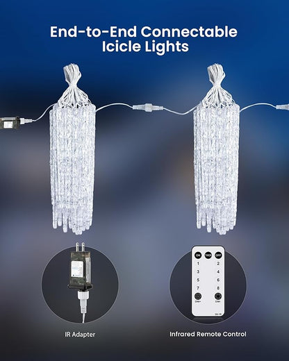 Brightown Icicle Lights Outdoor with Remote, 20ft 100 LED 20 Tubes Connectable Ice Shape Hanging Christmas Lights for Tree Patio Roof Holiday Decor, Multicolor