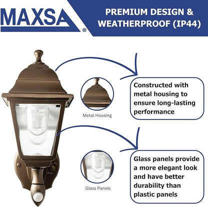 Maxsa 46219 Premium Battery-Powered Motion-Activated Decorative Outdoor Cool White LED Wall Sconce Lighting Fixture, Metal Housing, Dark Copper (Pack of 4)