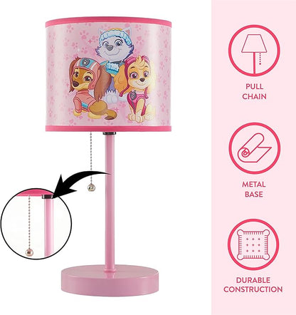 Paw Patrol Stick Table Lamp for Kids – Featuring Everest, Liberty & Skye, Pull Chain On/Off, Printed Decorative Shade, Perfect for Bedroom, Nursery or Playroom