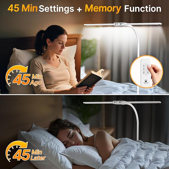 Syrinx LED Floor Lamp, Double Head Gooseneck Floor Lamps for Living Room with Gesture Switch & Remote Control, 14W Bright Tall Standing Lamp Modern Eye-Caring Reading Floor Lamp for Bedroom Office