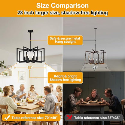 28" Modern Matte Black Chandelier for Dining Room, No Assembly Required Black Dining Room Light Fixture Over Table, Industrial Metal Hanging Pendant Lights Fixture for Kitchen Island, Entryway, Foyer