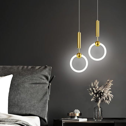 Modern LED Pendant Light Fixtures, Simplicity Gold Pendant Lighting,Circular Hanging Chandelier for Kitchen Island Dining Room Bedroom Entryway Hallway(Gold-2-Pack)