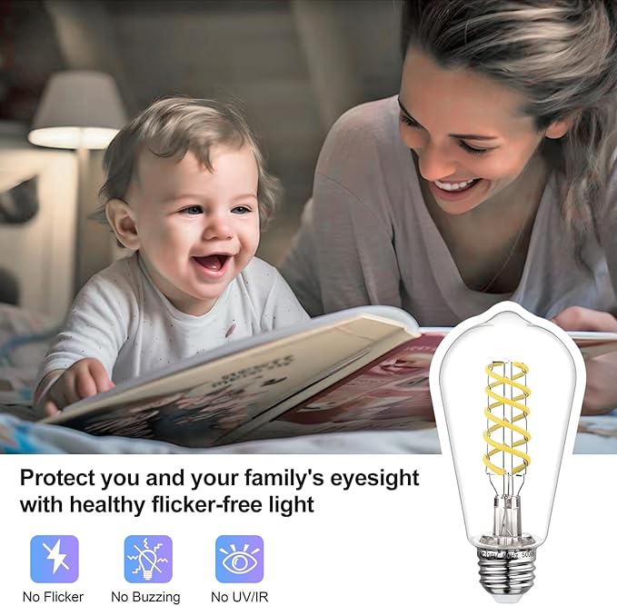 ST58 Edison Bulbs 60 Watt Led, 5000K Vintage Light Bulbs, E26 Led Bulb 6W Dimmable Plastic 600LM, Antique Decorative Filament LED Bulb for Bedroom Office Fan Lights Ceiling Fixtures 12 Pack