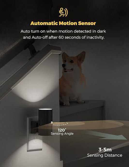 L LOHAS LED Motion Sensor Night Light, [2 Pack] Bright Nightlight, 5000K Daylight White, Motion Activated Night Light, Dimmable 0-100LM, Motion Sensor Light Indoor Plug in for Kids, Bedroom, Bathroom