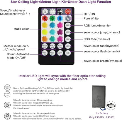 AKEPO 3in1 Fiber Optic Lights Kit APP Control Headliner Starlight, Shooting Star+Music Activated Under Dash Interior LED Light and 6W RGBW Fiber Optic Star Light, 550pcs 0.03in 13.1ft Fiber Strands