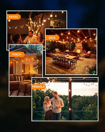 Svater Outdoor String Lights 50 FT, Patio LED Lights Outside with 26pcs Bulbs, Waterproof Shatterproof Hanging Globe Light Connectable for Bistro Cafe Backyard Balcony Warm White