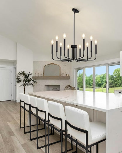 Yunnix 10 Light Matte Black Chandelier, Farmhouse Chandeliers for Dining Room Lighting Fixtures Hanging with Wrought Iron for Bedroom, Kitchen Foyer and Living Room