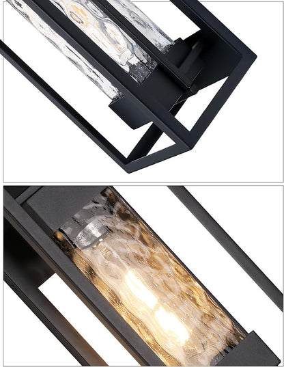 PARTPHONER Modern Outdoor Light Fixture, Exterior Wall Sconce Waterproof Porch Light, Outside Lamp for House with Water Glass for Garage Doorway