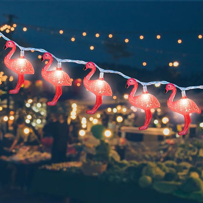 8.5Ft Pink Flamingo Outdoor String Lights, 9ft Summer Patio LED String Lights, Bedroom Birthday Wedding Holiday Summer Theme Outdoor Cute Party Lights, Tropical Party Decoration, Flamingo Decoration